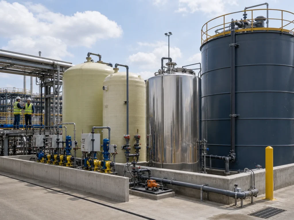FRP, stainless steel, and coated steel tanks used in wastewater and chemical storage service